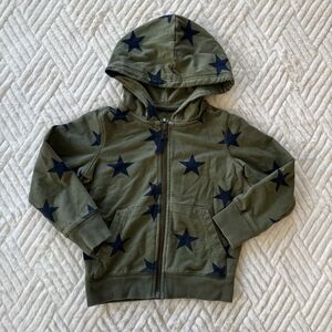 Primary Kids Olive Green Star Print Zip Hoodie 2-3Y 3T Cotton Basic